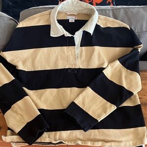L.L. Bean Signature Black and Tan Wide-Stripe Rugby Shirt size large